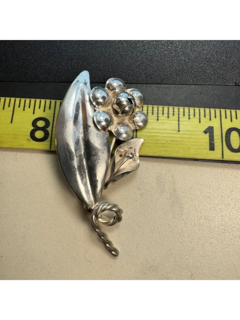 Pierced Handmade Flower Design Brooch Sterling Silver 925 Size 2.25'' Length